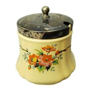 Vintage 1930s English Flosmaron Mustard Jar Biscuit Barrel Floral Art Decor